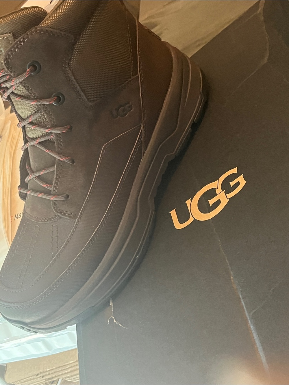UGG Men's Black Lace-Up Hiking Boot with Subtle Red Accents